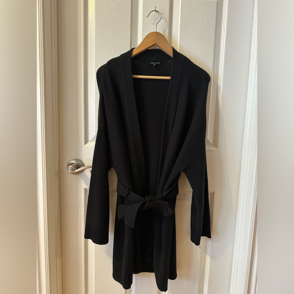 Dynamite Black Open Knit Belted Cardigan - Picture 1 of 1
